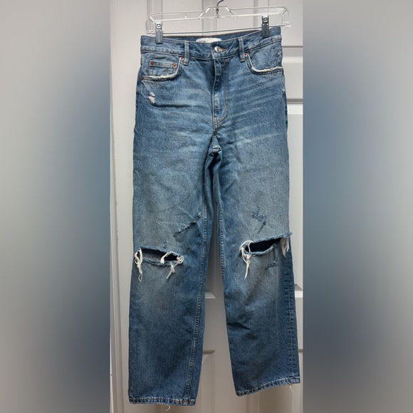 Zara Denim - Zara The New Daddy Distressed Straight Leg Jeans – Women’s Size 2 (EUR 34)